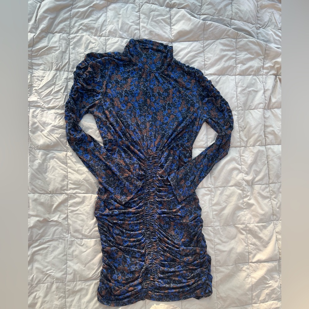 Veronica Beard Blue Ruched Puff Sleeve Bodycon Dress